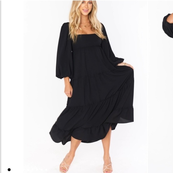 Womens Show Me Your MuMu Elaina Midi Dress Black Smocked Long Sleeve Sun… - Picture 1 of 8